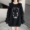 2026 Autumn Korean Style Loose Round Neck Cartoon Print Plus Size Women's Fleece Hoodie
