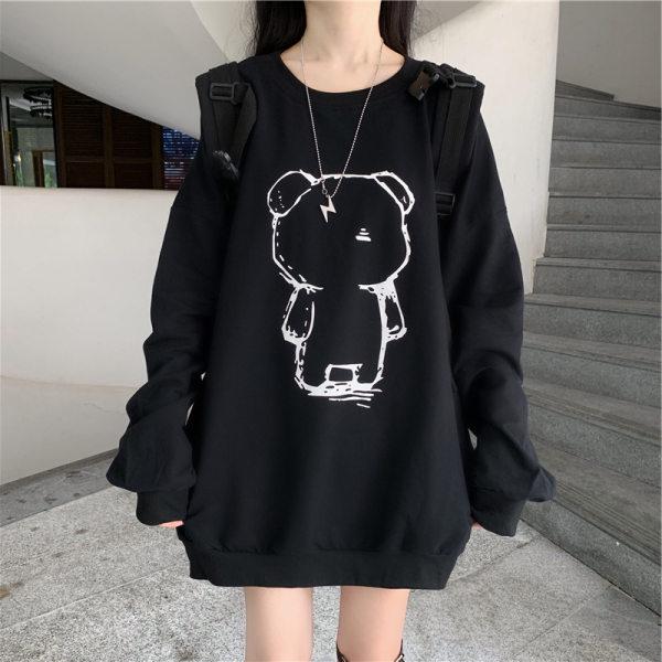 2026 Autumn Korean Style Loose Round Neck Cartoon Print Plus Size Women's Fleece Hoodie