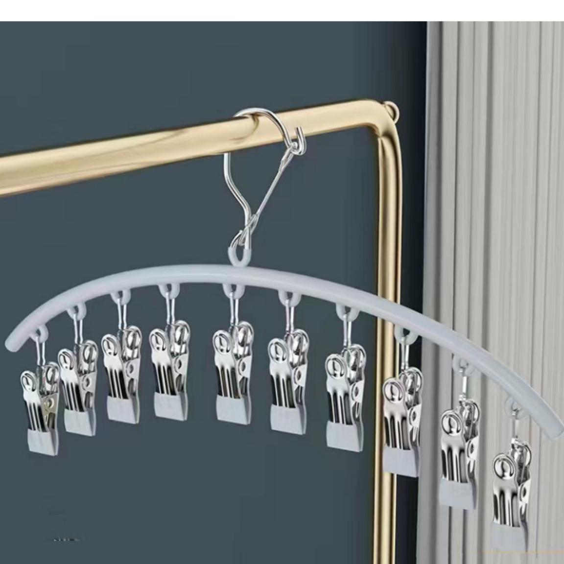 

1 шт. вешалка изогнутой формы, металлические вешалки для штанов для йоги, вешалка для брюк с 10 прищепками, компактные вешалки, органайзер для шкафа с резиновым покрытием, серый