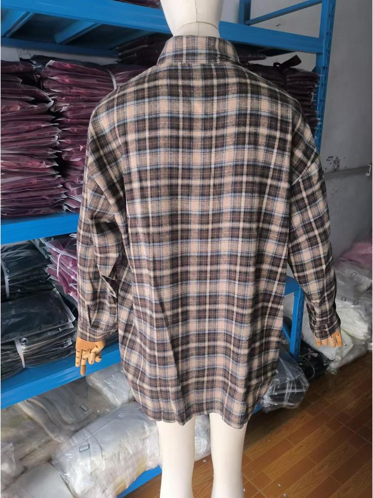 2024 Retro Kostkovaná Dlouhá Dámská Košile - Evropská Jarní Kolekce