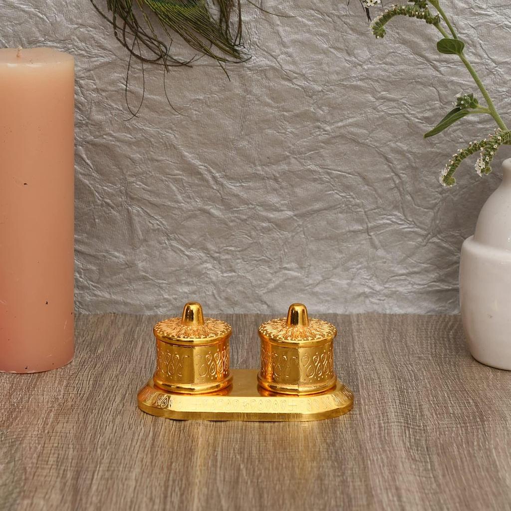 Porta Kumkum/Scatola Kumkum in Metallo Dorato per Regalo, Pooja, Thali, Mandir, Casa, Tempio, Regalo (Scatola Kumkum Reale)