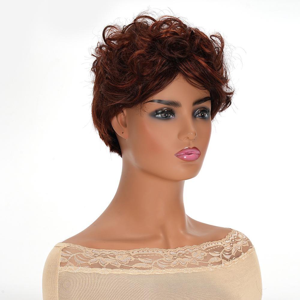Synthetic Short Curly Wig for Women Wigs With Bangs Natural Red Brown Wig Daily Party Cosplay Use Heat Resistant Fiber
