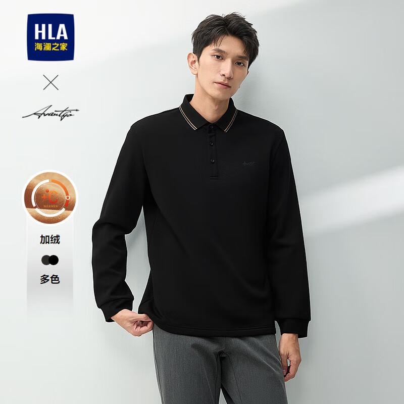 HLA Men s Fleece-Lined Long Sleeve Business Casual Polo Shirt S