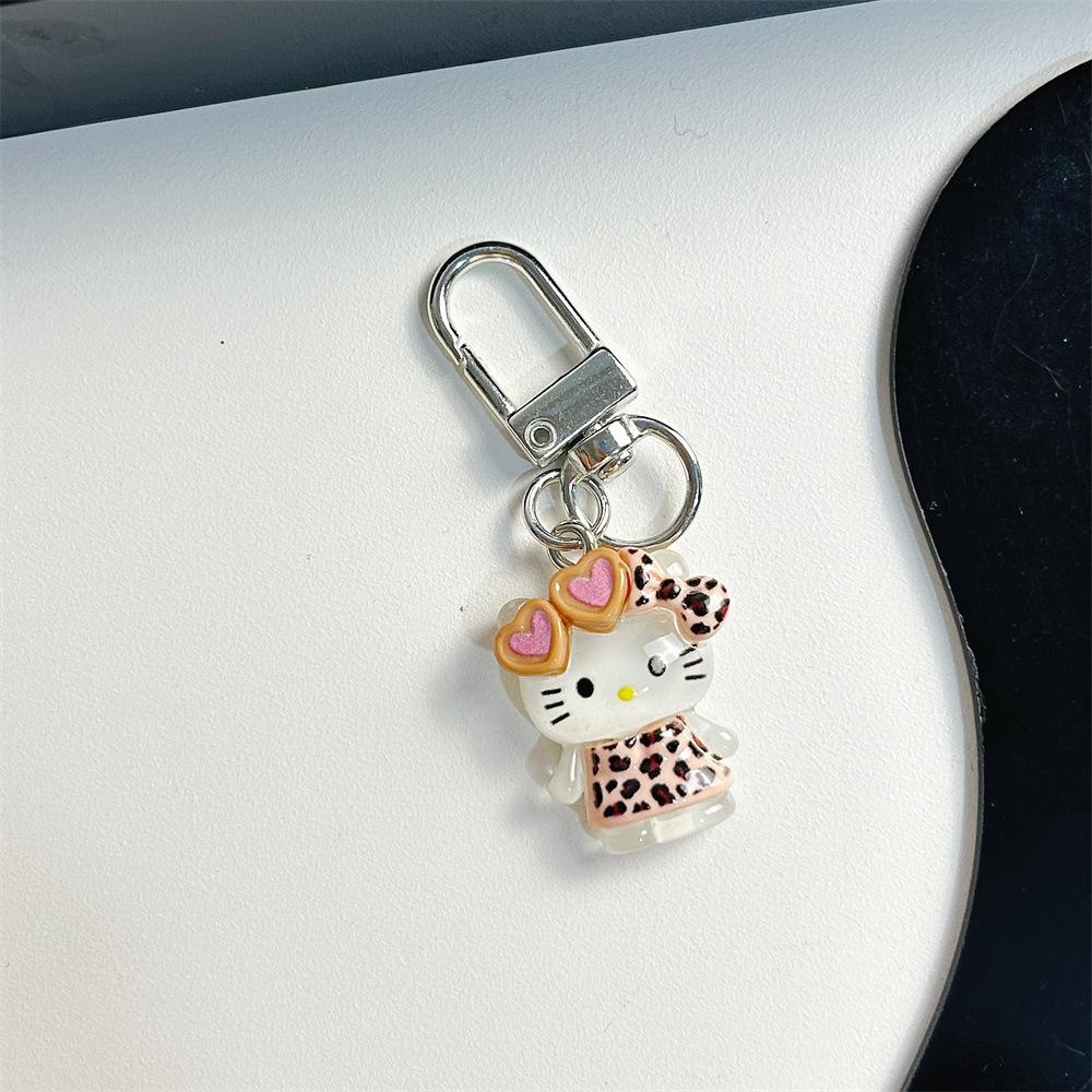 

Cute Sweet Leopard Print Hello Kitty Keyring Cartoon Keychain Pendant Backpack Charm Bag Hang Ornament Girly Gifts