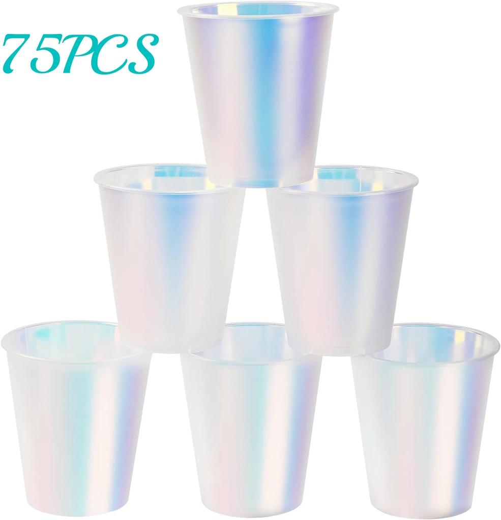 25-100Pcs Disposable Plastic Cup Shiny Party Cups Iridescent Party Drinking Cups for Wedding Birthday Bachelorette Supplies 12oz
