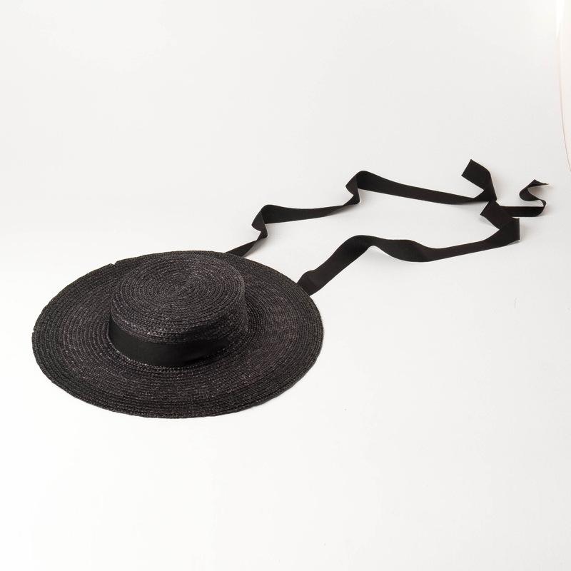 European and American spring and summer new light flat top big brim strap colored straw straw hat stage fashion show sunshade straw hat