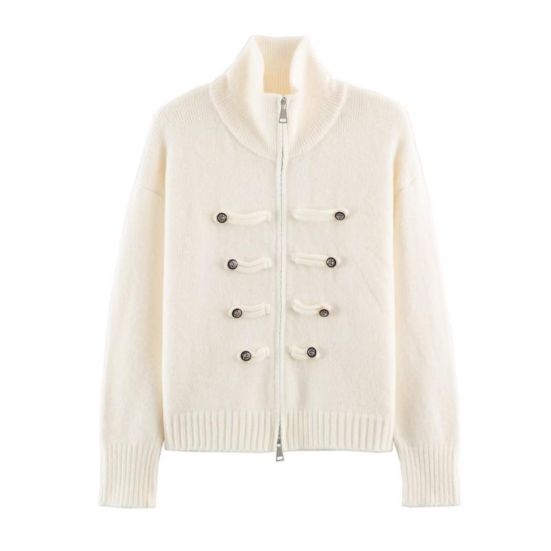 Womens Vintage Napoleon Style Knit Double-Breasted Cardigan Fashion