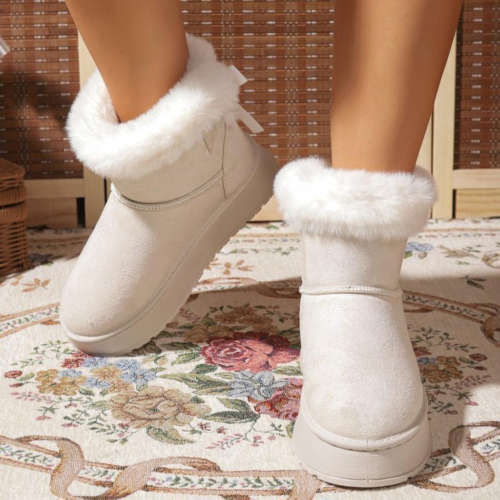 Velvet, Thick, Snow Boots, Thick Soled Shoes, Bow Tie, Warm Shoes, Plus Size, Cotton Shoes