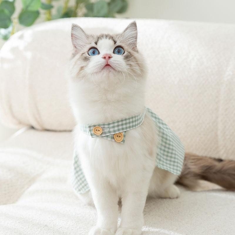 

Spring and summer cat thin clothes checkerboard embroidered suspender skirt blue cat kitten pet clothing dog skirt XS (recommended weight 1-1.5 kg) синій