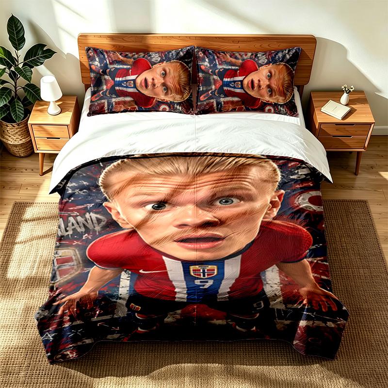 Erling Haaland (1) 3pc Set Suitable for Master Bedrooms Soft and Comfortable an Ideal Gift for Family and Friends Includes One Duvet Cover and Two Pil