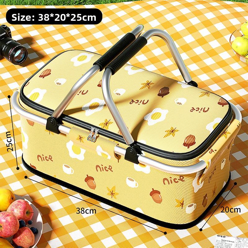 Insulated Foldable Picnic Basket with Lid Portable and Modern for Outdoor Use Large Capacity for Fruit and Vegetables