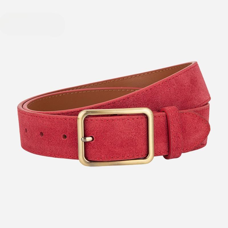 Korean Version of Simple Square Buckle Versatile Suede Belt for Women High-end Frosted Retro Dress Belt Leather Belt