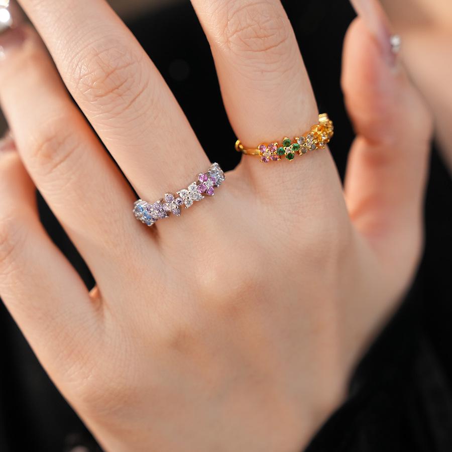 Exquisite Rainbow Zircon Flower Ring: Retro Design Luxury Jewelry for Index Finger