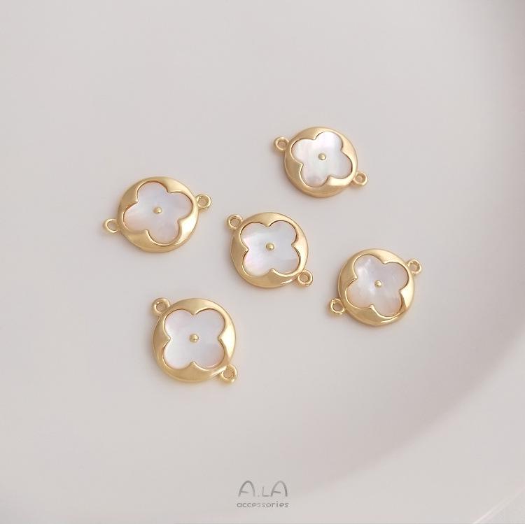 Ciondolo Quadrifoglio con Conchiglia Marina in Oro 14K Gold-Filled per Bracciale Gioielli Fai da Te