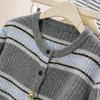 Women's Wool Blend Contrast Stripe Knit Cardigan