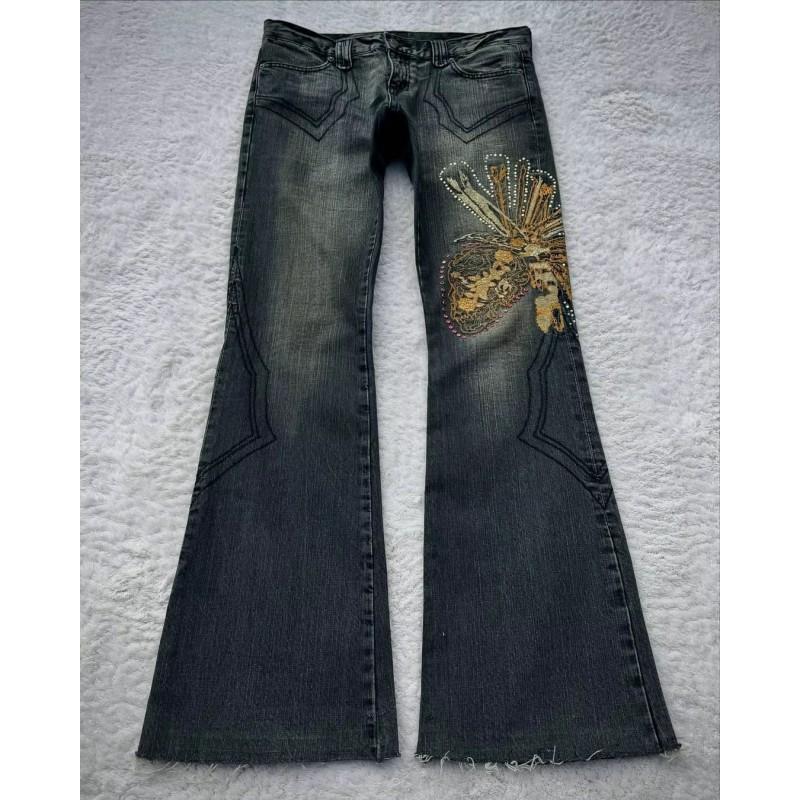 Y2K Vintage Gewaschene Abgewetzte High-Waist Schlagjeans Damen Low-Rise Stretch-Denim-Hosen