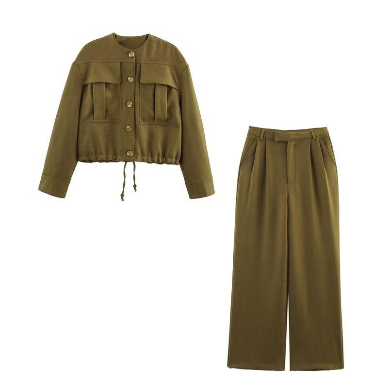 Kaslead New Women clothes Western Style Bomber jacket Outerwear Long Pleated Pants 2733586 2734586