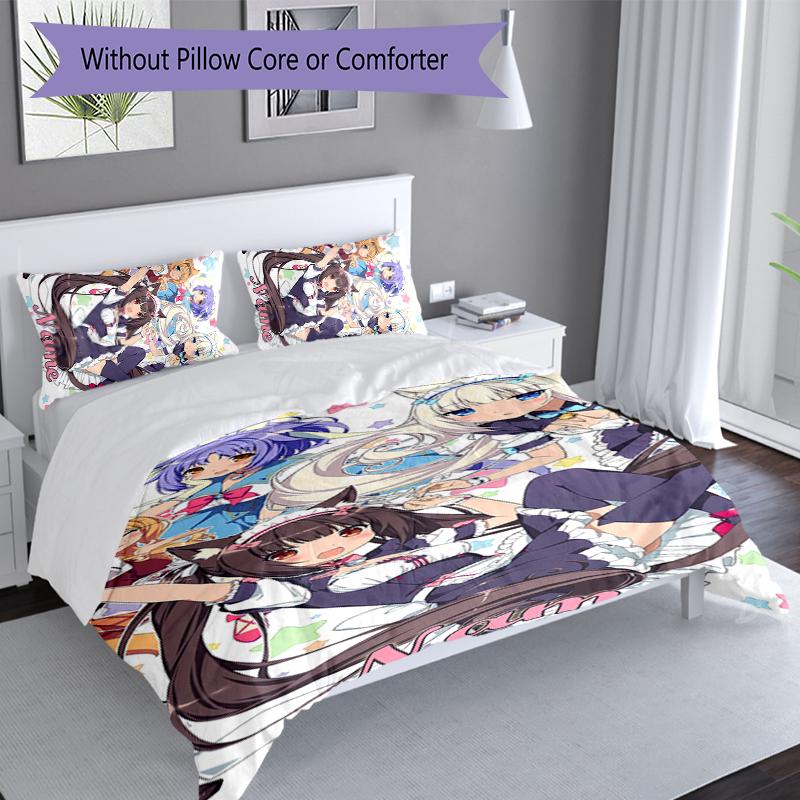3pcs Custom Name Nekopara Set,Includes 1 Duvet Cover and 2 Pillowcases,All-season Bedroom Decor