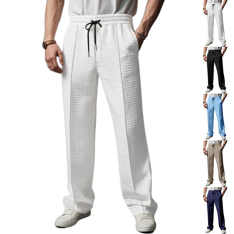 Men's British Gentleman Jacquard Waffle Weave Relaxed Fit Casual Sports Business Breathable Jogging Trousers