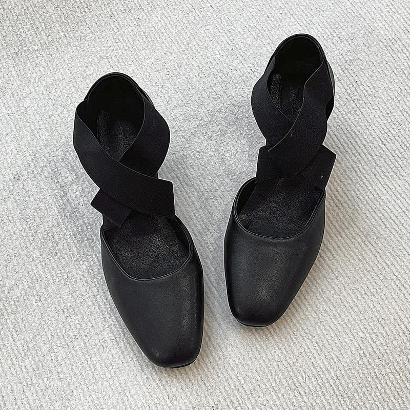 2025 Brand Women's Shoes Elastic Band Women's High Heels Fashion Square Toe Ballet High Heels Women's New Hot Sale Sandals Women