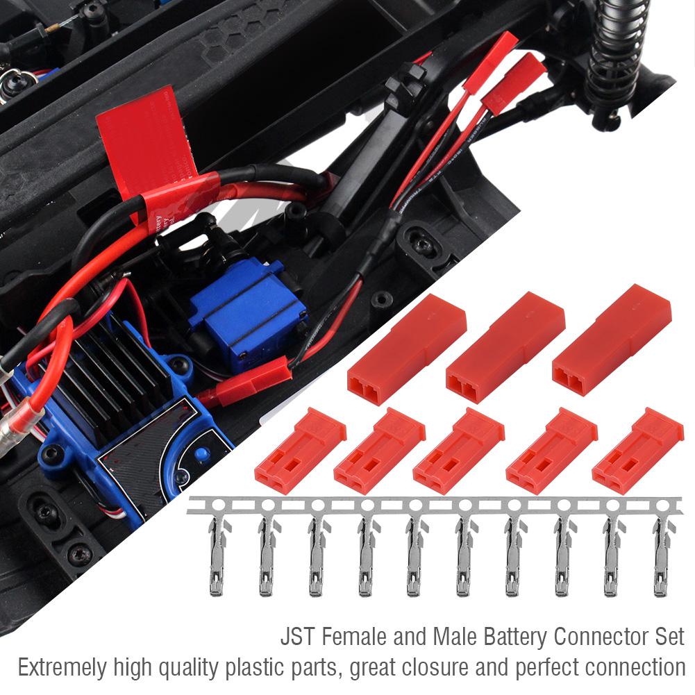 JST Female and Male Plug Battery Red Color Housing & Connector Pin Set (10 Pairs)