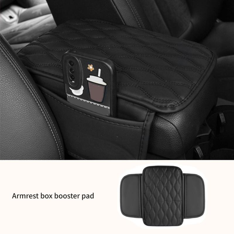 Center Console Leather Armrest Cushion Pad with 2 Storage Bags Replacement Armrest Protection Cover Quick Installation