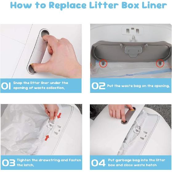 120 Count Cat Litter Box Liners for Self-Cleaning Cat Litter Box, Replacement Kitty Litter Liners, 8 Rolls Drawstring Waste Bags for Small Automatic