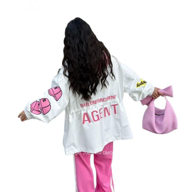 Womens Trench Coat 2026 Hooded Embroidered Streetwear Loose Fit Mid Length Jacket