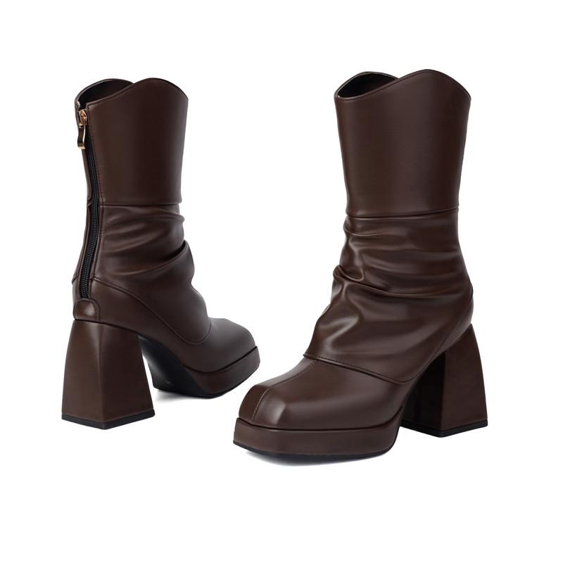Women's high-heeled short boots autumn and winter new European and American style waterproof table thick heel solid color large size short boots