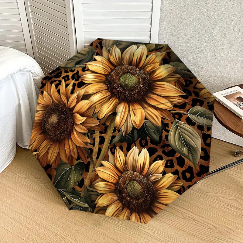 1pc Sunflower Leopard Print Pattern Umbrella Automatic Opening and Closing Umbrella, High Quality Umbrella, Ideal Gift for Her 274