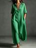 European and American women's clothing spring and summer new cotton and linen simple and elegant solid color short-sleeved lapel dress