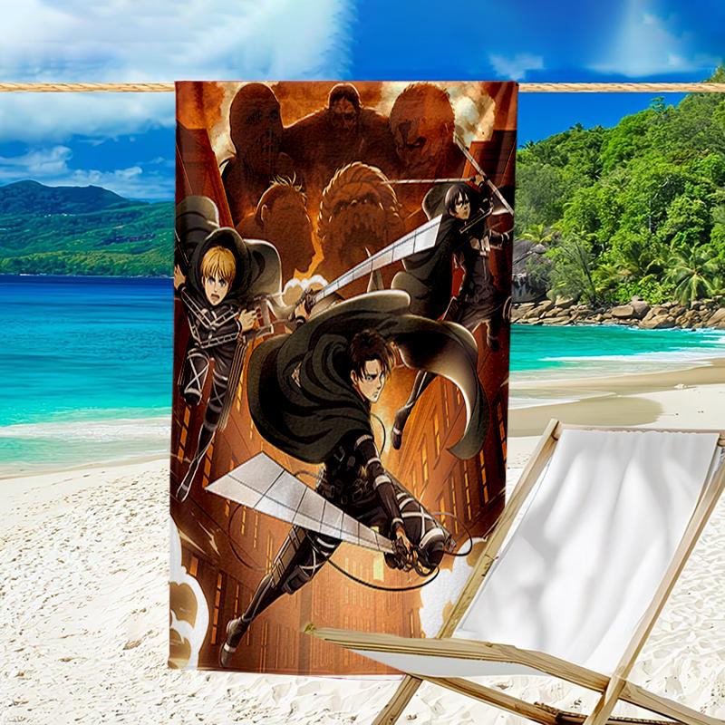 proof beach towel with a Attack on Titan2 pattern - soft,absorbent,quick-drying,machine washable - perfect for swimming,camping,bathing