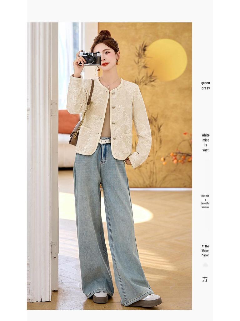 2025 Spring Embroidered Round Neck Cotton Linen Jacket ME5519