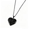 Stainless Steel Plant Pattern Heart-Shaped Photo Frame Necklace with Flat Cross Chain
