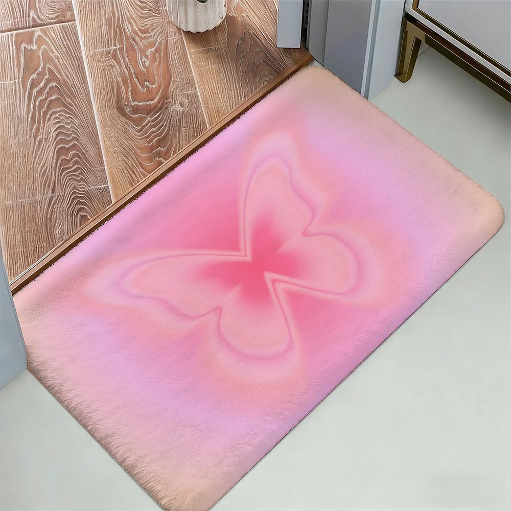 Anime Pink Cute Floor Mat Cozy Flannel Soft Thick Non-Slip Mat For Living Room Bedroom Kitchen Decor Rugs