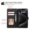 For iPhone 15 Pro Case 3D Rhombus Grid Imprinted Wallet Leather Phone Cover with Lanyard
