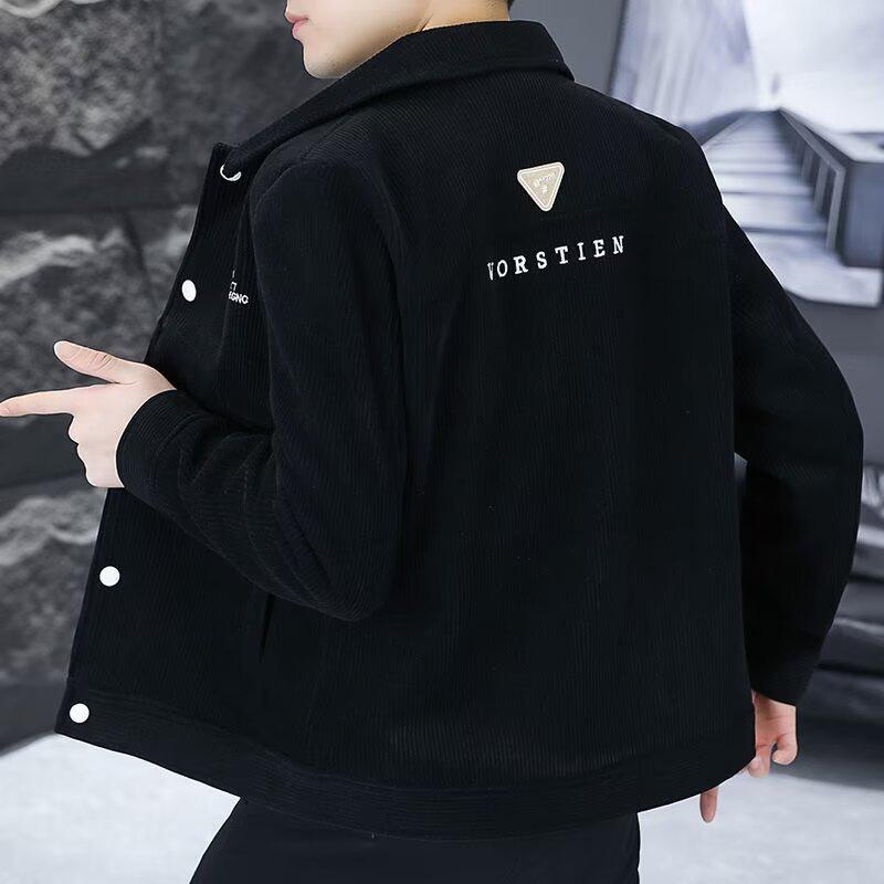 Men's 2024 Korean Style Corduroy Jacket - Velvet-Lined, Thick, Lapel Design for Autumn and Winter