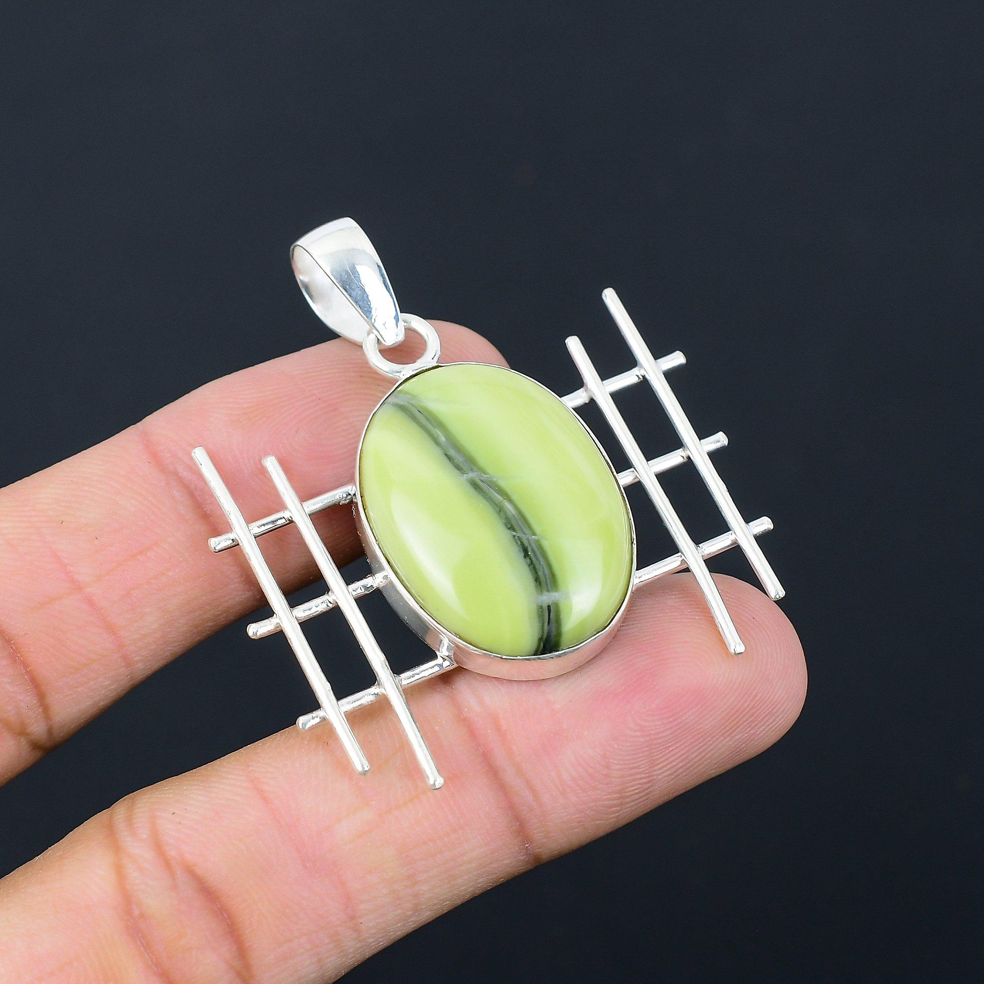 925 Sterling Silver Natural Imperial Jasper Art Deco Handcrafted Wife Pendant