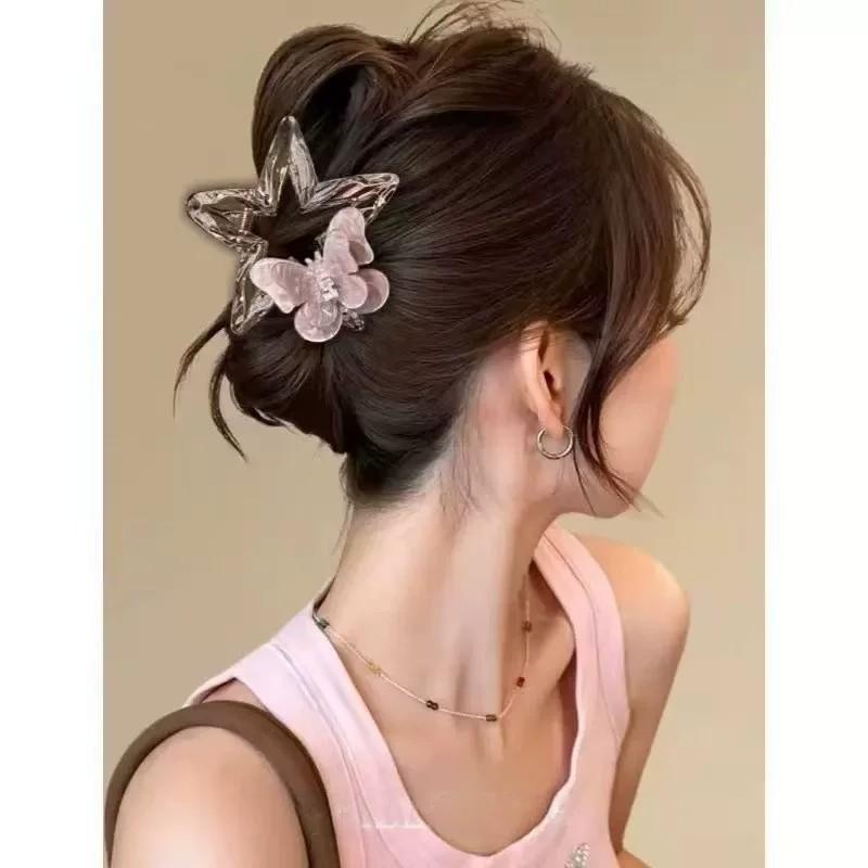 Korean Style Star Butterfly Hair Clip: Elegant 2026 Hairpin for Women's Bun - Simple & Stylish Shark Clip Accessory