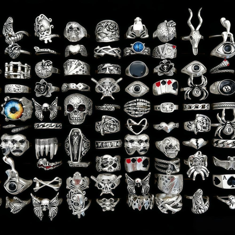 20/30/50/100 Stuks Vintage Punk Schedel Oog Ringen Set Voor Vrouwen Mannen Mix Stijl Hip Hop Vinger Ring Sieraden Feest Cadeau