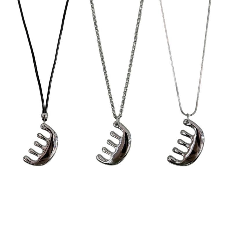 Fashion Silver Color Comb Pendant Necklace for Women Punk Adjustable Long Sweater Chain Necklace Hanging Neck Jewelry Accessorie