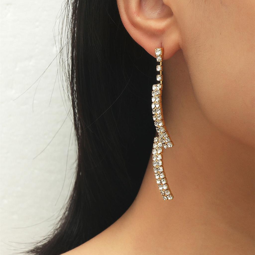 Premium super flash full diamond long fringed earrings