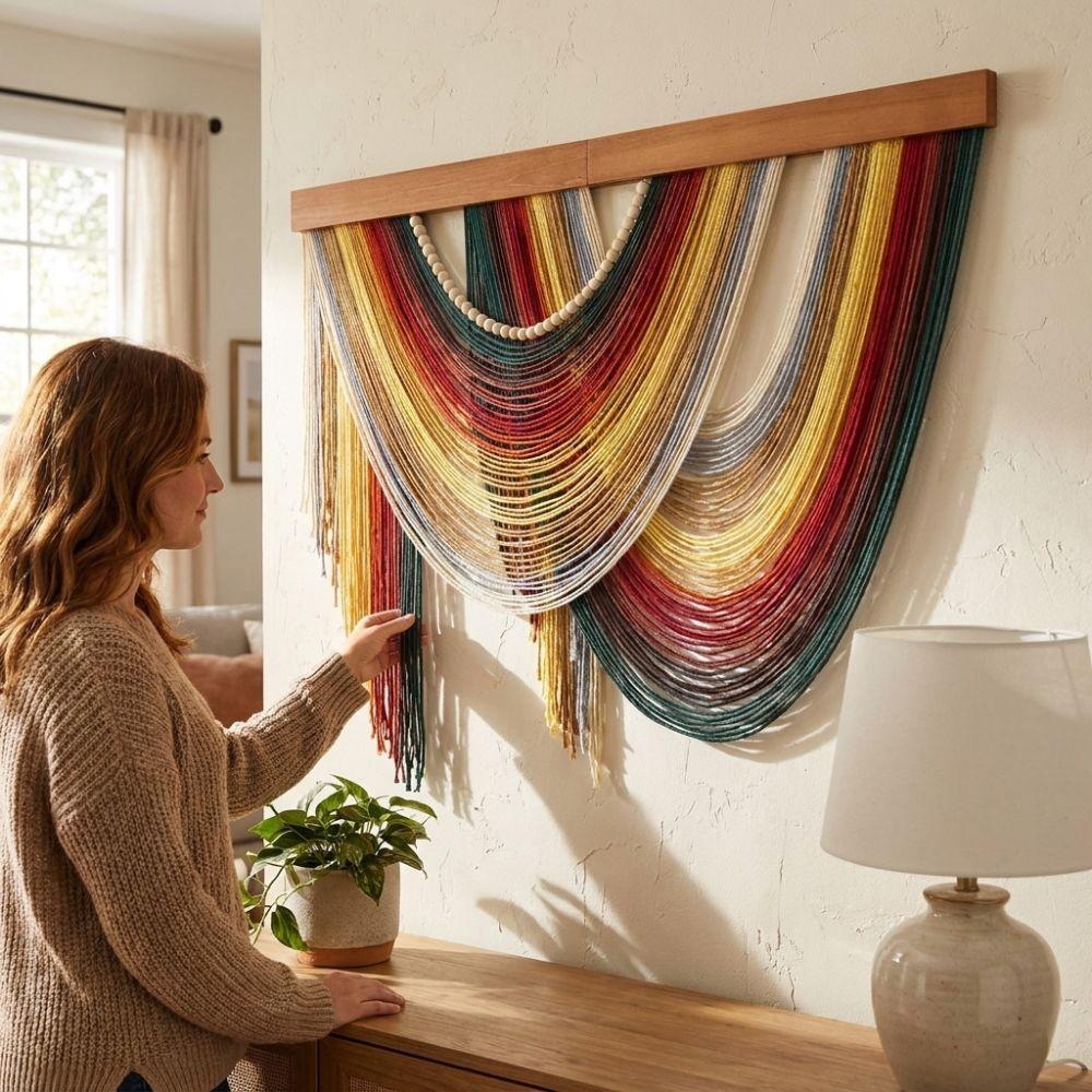 Wall Art Bohemian Wall Decor Wooden Macrame Wall Hanging Handmade Tassel Tapestry  Household