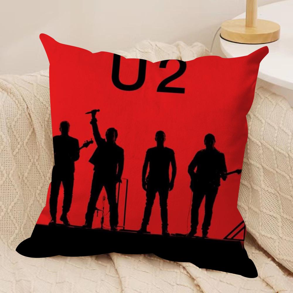 Rock Band UU2 Kuddfodral Silkeslen Kort Plysch Dubbelsidigt Tryckt Kuddfodral för Soffa Alla Årstider Heminredning Gåva