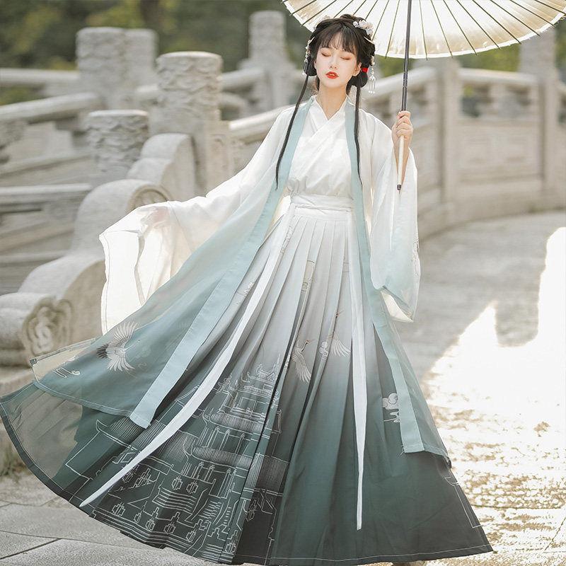 Čínsky štýl dynastií Wei a Jin Hanfu Víla Elegantná Košeľa s Veľkými Rukávmi Súprava do Pása