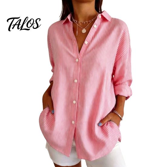Tägliche Bluse Damen Gestreiftes Hemd für Sommer Herbst, Knopfleiste Einreiher Bluse, Elegant Lässig Langarm Hemdbluse