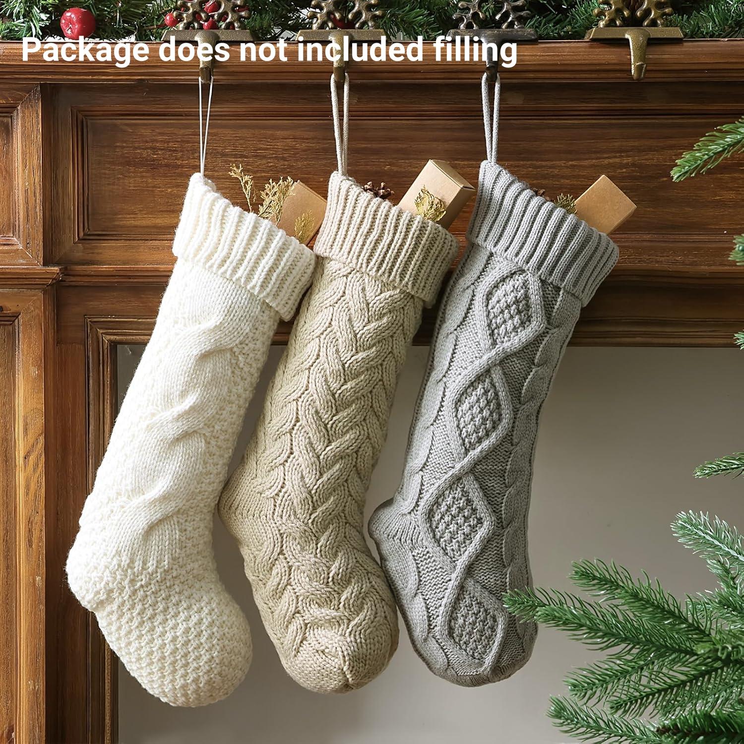 

3/4Pack Christmas Stockings 18In Rustic Cable Knit Fireplace Stockings Xmas Rustic Stocking Decorations for Family Holiday Party 18inch(45cm)