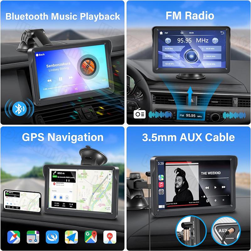 7/9INCH  Stereo Receiver Car Radio With Dashcam Wireless Carplay Android Auto GPS Navigation Automotive Multimedia Player 12LED
