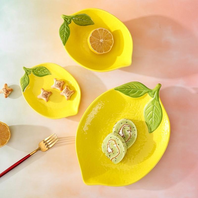 Piccola Ciotola da Immersione con Motivo di Limoni in Ceramica Piatto da Portata per Dessert Insalata Stoviglie Sicura Uso Quotidiano Regalo per Festa di Compleanno