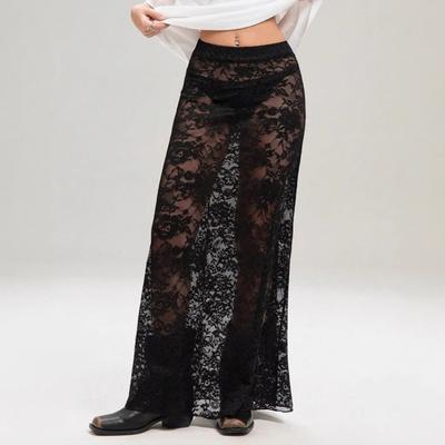 Hüftbetonter Fishtail-Rock Hohe Taille Schlank Transparenter Spitzenstoff Maxirock Bankette Dates Vielseitig Täglich